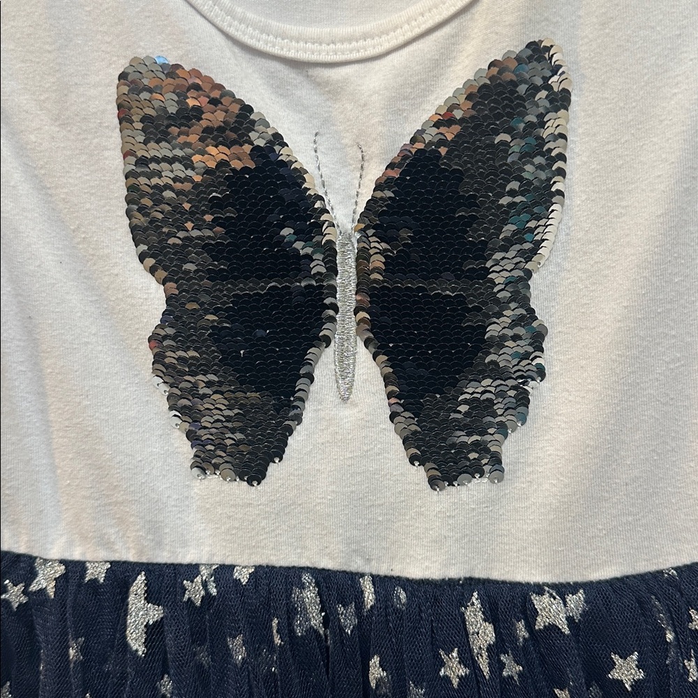 White, Navy & Silver Sequin & Tulle Butterfly π¦ Star Dress Size 4 - 5 - Picture 5 of 7